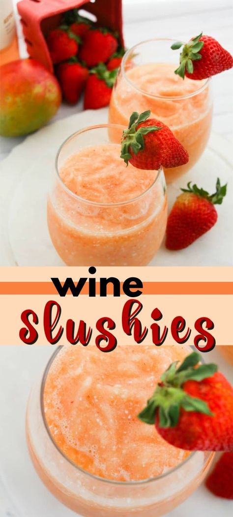 Fruit Cups For Party, Wine Slushies, Peach Wine, Slushie Recipe, Wine Slushie, Boozy Drinks, Fruit Cups, Alcohol Drink Recipes, Frozen Drinks