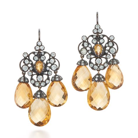 SIGNED FRED LEIGHTON DIAMOND AND CITRINE EARRINGS - Contemporary chandelier earrings - Fine Jewelry Fred Leighton, Harry Potter Jewelry, Handmade Gold Jewellery, Citrine Earrings, Cameo Jewelry, Couple Jewelry, Brighton Jewelry, Jewelry Images, Jewelry Wholesale