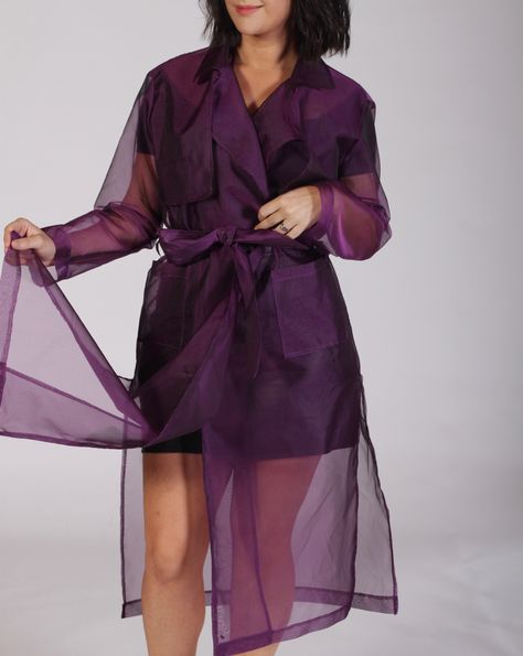 JuliaBobbin: The Transparent Organza Trench Coat - Simplicity 8554 Purple Trench Coat Outfit, Organza Trench Coat, Goth Diy, Purple Trench Coat, Trench Coat Outfit, Coat Outfit, Sewing Blogs, Coat Outfits, Silk Organza