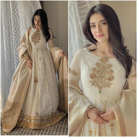 Sarah Ali Khan Dresses, Sarah Khan White Dress, Sarah Khan In White Dress, Sarah Khan Dresses, Dressing Design Ideas, Farewell Outfits, Sara Falak, Nikah Ideas, Shaadi Dresses