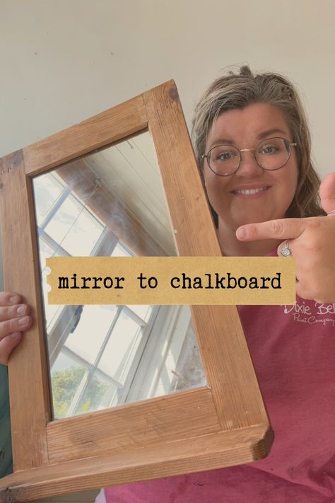 Watch this super quick and easy way to make your own DIY chalkboard from an old mirror using Dixie Belle Chalk Mineral Paint Old Mirrors Repurposed, Spray Paint Mirror, Stick On Mirror, Old Mirrors, Old Mirror, Diy Chalkboard, Mirror Painting, Chalkboard Paint, Painted Sticks