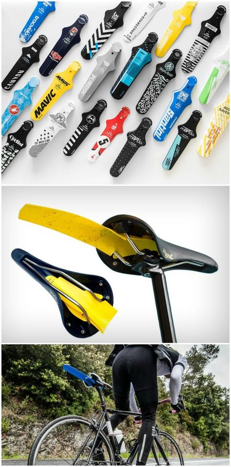 The Ass Savers concept is a quick clip on fender for those cyclists who just don't want to rock a fender permanently, but need one quickly when surprised by a rain. Affiliate. Bicycle Fenders, Support Velo, Bike Tools, Real Steel, Creative Gift Wrapping, New Inventions, Bike Trips, Cycling Gear, Bike Run