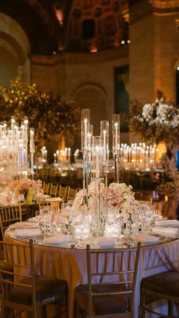 Birch Event Design on Instagram: "Heart of gold 🧡 Design, Production, Florals @BirchEventDesign Planning @gourmetadvisoryservices Venue @cipriani Photography @fredmarcusstudio Entertainment @elementmusicnyc #luxurywedding #luxuryweddingplanner #luxuryweddingdecor #weddingdecor #weddingdesign #weddingdesigner #floraldesign #floraldesigner #weddingflowers #weddingplanning #weddinginspo #weddingflorals #glamwedding #weddingideas #enchantedwedding#weddinginspiration #weddingreceptiondecor #w Birch Event Design, Luxury Wedding Centerpieces Decor, Ballroom Wedding Reception Decoration, Tall Candle Wedding Centerpieces, Tall Candle Centerpieces, Tall Candle Centerpieces Wedding, Wedding Table Centerpieces Candles, Tall Candles Wedding, Tall Candle Centerpiece