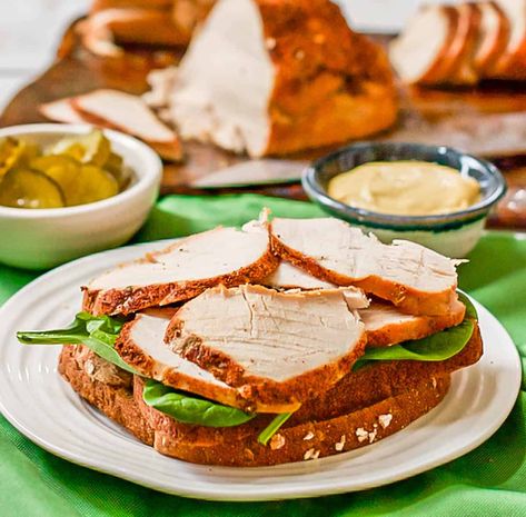 Slow cooker deli turkey takes just 10 minutes to prep and yields tender, juicy, well seasoned turkey breasts that are perfect for slicing for sandwiches. It's a great way to ditch the processed store-bought stuff and make your own! Homemade Deli Turkey, Seasoned Turkey, Emeril Recipes, Deli Turkey Recipes, Turkey Breast Crockpot, Crockpot Meat, Cooking Turkey Breast, Slow Cooker Turkey Breast, Homemade Cajun Seasoning