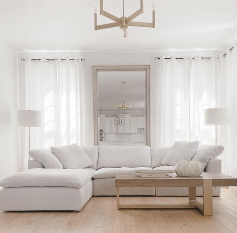 White Modern Couch Living Room, Large White Couch, White Living Room Couch, White L Couch, Big White Couch, Cloud Couch Living Room Decor, White Sectional Living Room, Restoration Hardware Cloud Sectional, White Cloud Couch