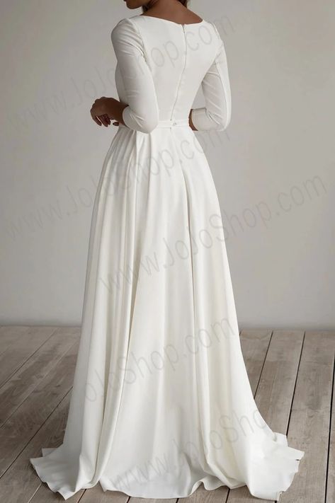 Simple A Line Wedding Dress With Sleeves, Simple Modest Wedding Dresses With Sleeves, Norway Wedding, Modest Lace Wedding Dresses, Modest Wedding Dresses With Sleeves, Wedding Dresses High Low, Red Ball Gown, Chiffon Wedding Dress, Red Ball