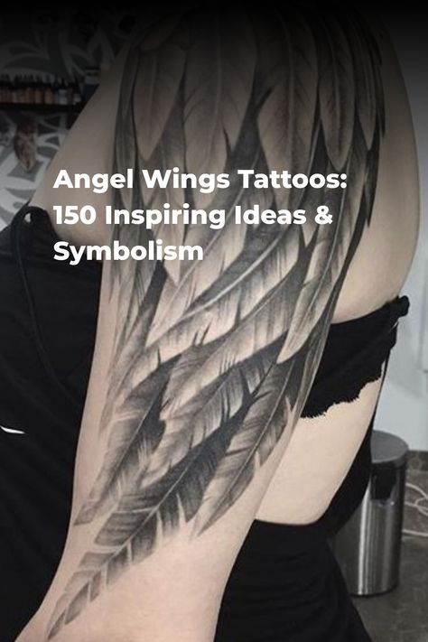 Angel Wings Tattoos: 150 Inspiring Ideas & Symbolism Pretty Wings Tattoo, Angel Wings Rose Tattoo, Angel Wings Tattoo Placement, Angel Wings Tattoo Shoulder, Angel Wings Tattoo Forearm, Angel Wing Wrist Tattoo, Wing Tattoo On Shoulder, Angel Wings Tattoos, Forearm Wing Tattoo