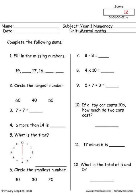 Numeracy: Mental maths 12 | Worksheet | PrimaryLeap.co.uk Maths Worksheet, Mental Maths Worksheets, Mental Maths, Free Worksheets For Kids, Math Practice Worksheets, First Grade Math Worksheets, Maths Worksheets, Writing Practice Worksheets, 1st Grade Math Worksheets