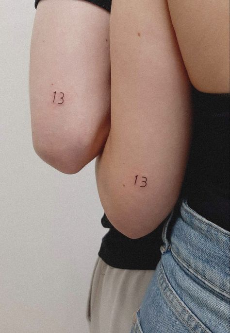 Matching Number Tattoos, Taylor Swift Tattoo Ideas Small Matching, Taylor Swift Bestie Tattoos, 13 Taylor Swift Tattoo, 13 Tattoo Taylor Swift, Matching Tattoos Taylor Swift, Matching Tattoos Relationships, Taylor Swift 13 Tattoo, Matchy Tattoos Best Friends