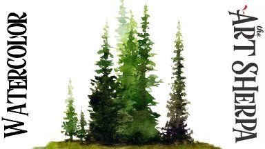 PINE TREE Easy How To Paint Watercolor Step By Step | The Art Sherpa | The Art Sherpa Watercolor Step By Step, Pine Tree Drawing, Pine Tree Painting, Pine Tree Art, Art Sherpa, Types Of Christmas Trees, The Art Sherpa, Tree Watercolor Painting, Learn Watercolor Painting