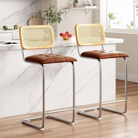 Amazon.com: Farini Counter Height Bar Stools Set of 2, Upholstered PU Leather Barstools with Rattan Back, 30 inch Stools Armless Bar Chairs for Kitchen Island(Green) : Home & Kitchen Velvet Barstools, Chairs For Kitchen Island, Chairs For Kitchen, Rattan Counter Stools, Mid Century Modern Bar, Rattan Bar Stools, Stools For Kitchen Island, Leather Counter Stools, Counter Height Bar