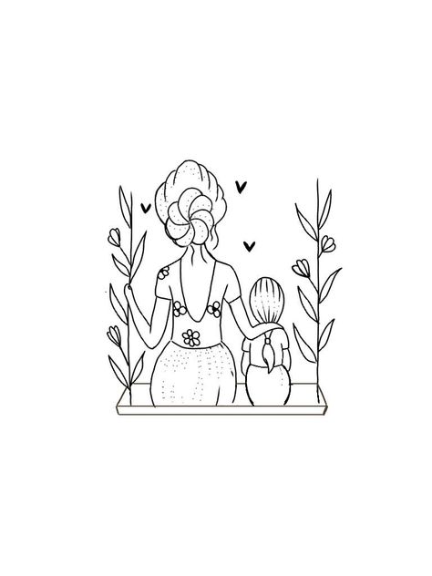 Mother Daughter Coloring Pages, Mothers Day Flash Tattoo, Mother Daughter Line Art, Mom And Child Tattoo, Child Tattoo, Mom And Child, Mom Tattoo Designs, Muster Tattoos, Embroidery Template