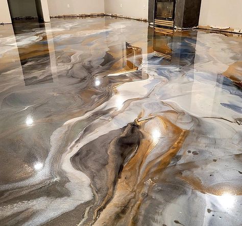 MarbleWRAP Metallic Epoxy Floor Coatings | 278 Liquid Floors Bluffton | Hilton Head S.C. Epoxy Floor Basement, Concrete Floors In House, Epoxy Floor Designs, Epoxy Resin Flooring, Metallic Epoxy Floor, Concrete Stained Floors, Concrete Coatings, Interior Fit Out, Basement Flooring