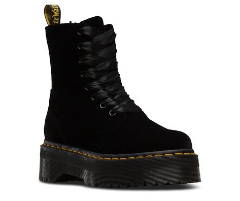 Dr Martens Store, Chunky Black Boots, Jadon Boots, Doc Martens Outfit, Dr Martens Womens, Doc Martens Boots, Black Dr Martens, Velvet Boots, Black Platform Boots