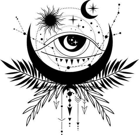 Filler Tattoo Designs, Eye Stencil, Mystical Symbols, Skull Sleeve Tattoos, Skull Sleeve, Tropical Illustration, Moon Silhouette, Eye Eye, Eye Symbol