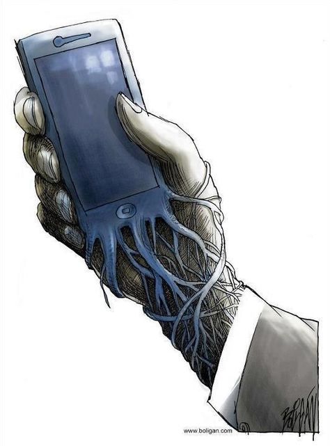 slave-to-your-cell-phone-mobile-phone-addiction-cell-phone-slaves ... Satirical Illustrations, Art With Meaning, Meaningful Pictures, Social Art, Deep Art, Meaningful Art, Phone Art, Deep Meaning, A Cell