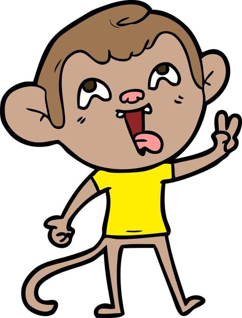 crazy cartoon monkey giving peace sign Cartoon Monkey, Peace Sign, Vector Art, Vector Free, Clip Art, Signs, Art