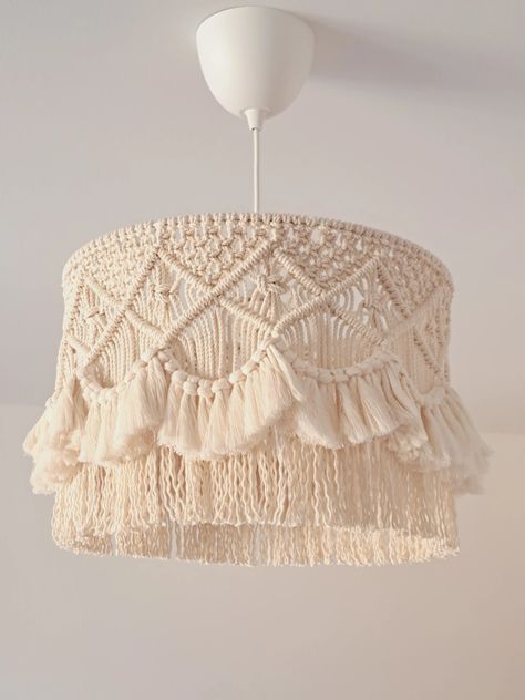 My project for course: Macramé Lamp Design | Domestika Macrame Light, Crochet Lamp, Macrame Lamp, Boho Lamp, Gift Cards & Certificates, Macrame Hanging, Craft Markets, Macrame Decor, Diy Lamp