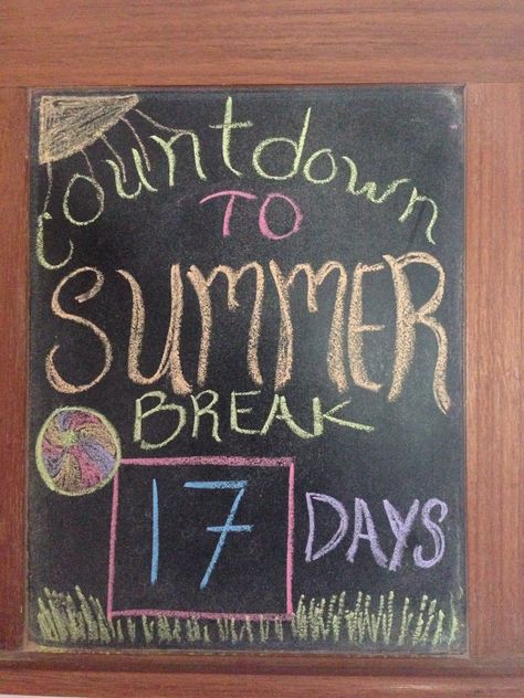 Countdown to Summer Break. Chalkboard. Chalkboard Messages, Summer Chalkboard, Chalkboard Inspiration, Whiteboard Ideas, Chalk Designs, Chalkboard Art Diy, Countdown To Summer, School Countdown, Whiteboard Messages