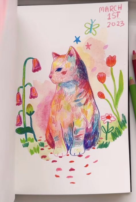 Cute Color Pencil Drawing, Drawing With Prismacolor Pencils, Watercolor Colored Pencils Drawings, Aesthetic Colored Pencil Drawings, Teacher Drawing Ideas, Finding My Art Style, Easy Marker Drawing, Colored Pencil Doodles, Colored Pencil Drawing Ideas