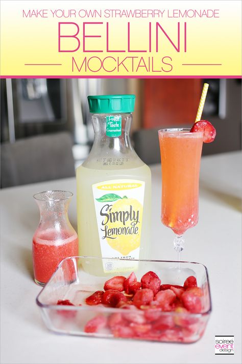 Make Your Own Strawberry Lemonade Bellini Mocktails!  Perfect New Years Eve drink for kids. Bellini Mocktail, Strawberry Bellini, New Years Eve Drinks, Strawberry Lemonade Recipe, Non Alcoholic Punch, Simply Lemonade, Travel Cake, Cocktails To Try, Planning A Party