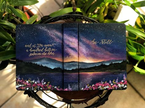 Christmas September, Hand Painted Bible Cover, Bible Painting, Esv Journaling Bible, Painted Bible, Hand Painted Bible, Custom Bible, Bible Journal Notes, Bible Ideas