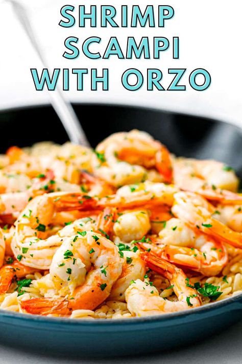 Shrimp Scampi Orzo Recipes, Garlic Butter Prawn Orzo, Garlic Orzo Tuscan Shrimp, Seafood Orzo Recipes, Shrimp Recipes Orzo, Creamy Shrimp Orzo Recipes, Shrimp Scampi Orzo, One Pot Shrimp Recipes, Shrimp With Orzo Recipes