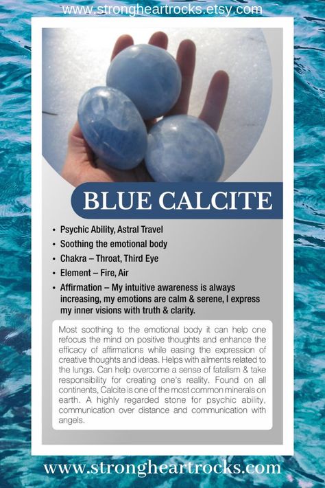 Crystal Meaning Cards, Spiritual Crystals, Spirit Quartz, Gemstone Meanings, Crystal Therapy, Blue Calcite, Crystal Healing Stones, Emotional Body, Crystal Magic