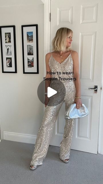 Claire Lopez on Instagram: "Sequin trouser styling ✨✨✨ I’m a trouser girl and a sequin girl and I’m definitely also a sequin trouser girl!!! So here are 9 different outfit ideas for inspiration. Black sequin trousers old @newlook Silver sequin trousers current @onenationclothing Bags throughout @ameliaroseaccessories all linked in the highlight Belt @lovepinkroseuk see stories Jewellery all @clea_silk linked in their highlight Faux fur @issy.london Black blazer old @warehouseuk Camel coat old @mango but still sold and linked in Dec reels highlight Grey coat and cream scarf old @uniqloeurope Silver boots current @mango see stories Silver heels @esskashoes see their highlight One shoulder top and silver sequin cami @bricksandstitches current and linked in their highlight Velvet h Green Sequin Trousers Outfits, How To Style Silver Sequin Pants, Gold Sequin Trousers Outfit, Silver Sequin Trousers Outfit, Sequin Pants Outfit Party, How To Wear Sequin Pants, White Sequin Top Outfit, Black Sequin Trousers Outfit, Claire Lopez Style