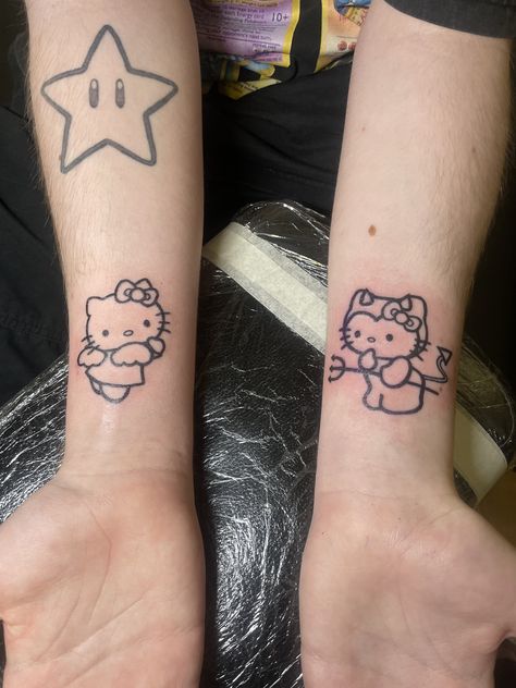 Hello Kitty Tattoo For Men, Ken Carson Tattoo Ideas, Carti Tattoo Ideas, Ken Carson Tattoo, Hello Kitty Couple Tattoo, Carti Tattoo, Playboi Carti Tattoo, Bape Star Tattoo, Playboi Carti Tattoo Ideas