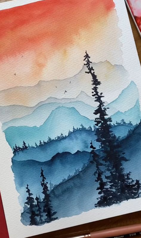 Akvarel Illustration, Basic Watercolor, Watercolor Art Diy, Water Paint, Watercolor Landscapes, Watercolor Paintings For Beginners, Diy Watercolor Painting, Beautiful Water, Landscape Paintings Acrylic