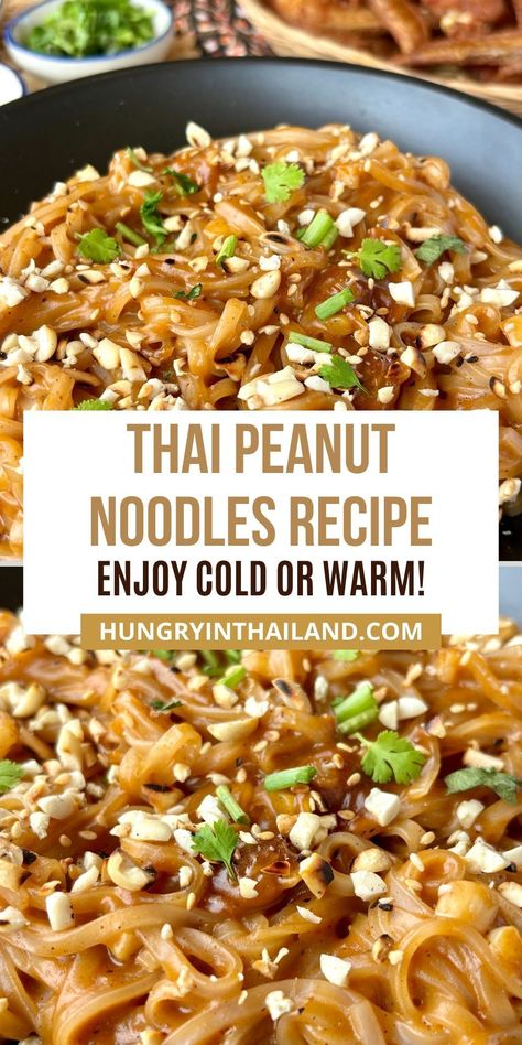 Get the most delicious cold Thai peanut noodles with this simple recipe! These vegan noodles are tossed in a rich, spicy peanut sauce and are perfect for a quick, refreshing dinner or lunch. You can enjoy them cold or warm, making them a versatile option for any time of year. Ready in just minutes for a tasty meal! Thai Cold Noodle Salad, Cold Noodles With Peanut Sauce, Simple Thai Recipes, Brown Rice Noodle Recipes, Tofu Noodle Recipes, Thai Noodles With Peanut Sauce, Cold Noodle Recipes, Reames Noodle Recipes, Vegan Thai Recipes