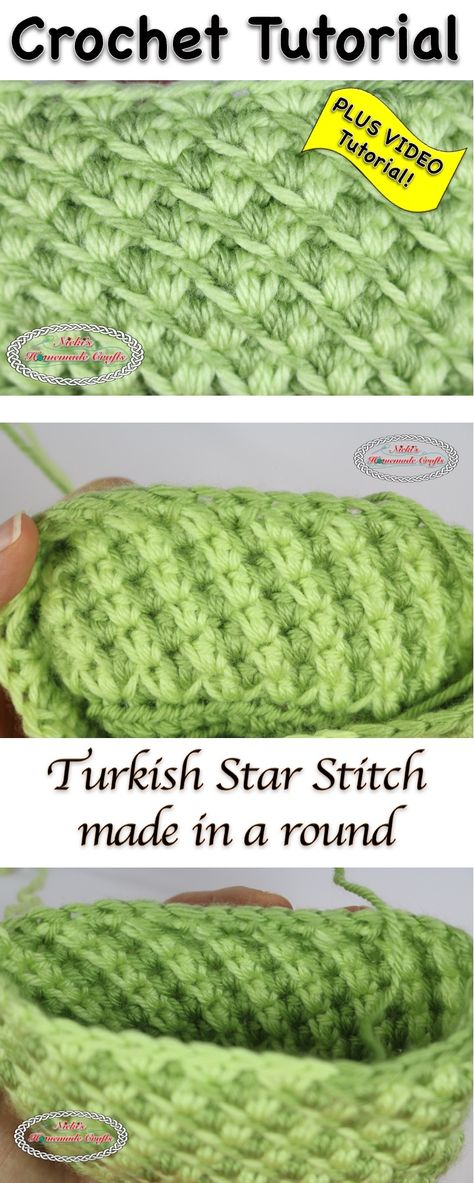 Turkish Star Stitch - Crochet Tutorial by Nicki's Homemade Crafts Star Stitch Crochet, Crocheted Stitches, Crocheting Stitches, Beginner Stitches, Hands Embroidery, Crochet Stitch Tutorial, Crochet Sun, Caregiver Resources, Tunisian Crochet Stitches