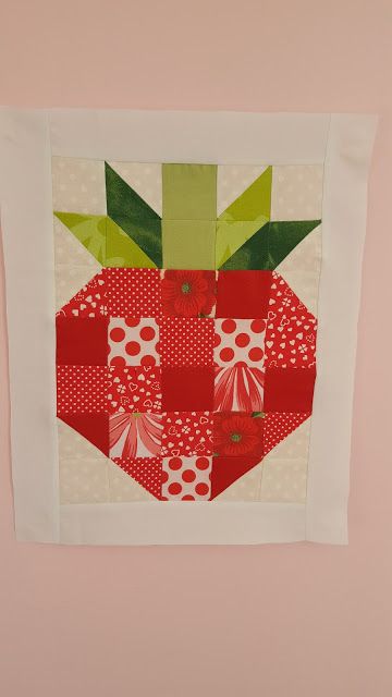 Strawberry Quilt Block Free Pattern, Fruit Quilt Blocks, Strawberry Quilt Block, Strawberry Quilts, Sewing A Quilt, Fruit Quilt, Strawberry Quilt, Quilt By Hand, Farm Quilt Patterns