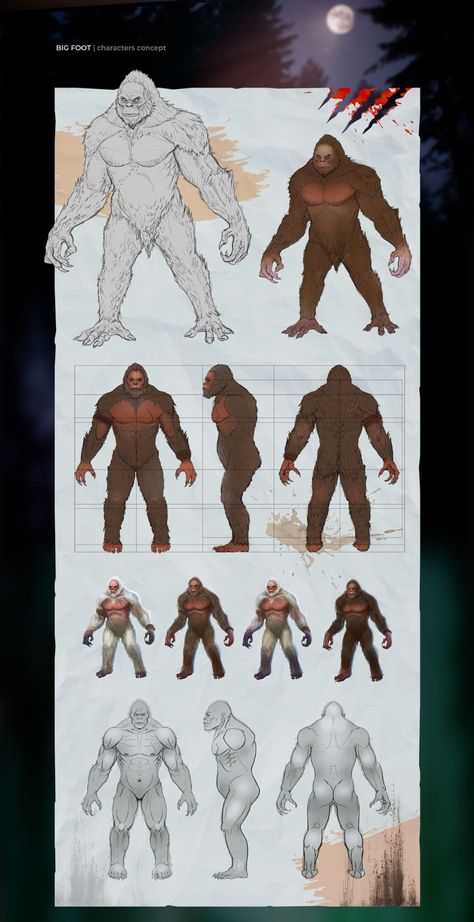 BIGFOOT characters design | Character design studio Stepico Bigfoot Concept Art, Big Foot Drawing, Big Foot Art, Game Character Concept Art, Yeti Bigfoot, Game Character Concept, Bigfoot Art, Feet Drawing, Tf2 Memes