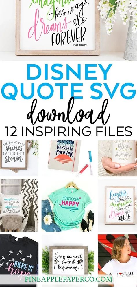 FREE Disney Quote SVG for Cricut plus a Disney Quote Printable and 11 MORE Inspiring Quote SVG Files at Pineapple Paper Co. #cricut #free svg #disneyquote #inspiringquote #inspirationalquote #svgfiles #disneyprintable Disney Silhouettes Svg Free, Svg Quotes Inspiration, Disney Cricut Free, Free Disney Svg Files For Cricut, Disney Svg Free Files, Nightmare Before Christmas Font, Cricket Maker, Christmas Fonts Alphabet, Cricut Quotes