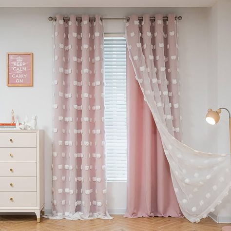 Amazon.com: MYSKY HOME Pink Curtains for Living Room 84 Inches Long Pom Pom White Sheer Curtains for Girls Room Nursery Curtains Double Layer for Toddler Bedroom Grommet Room Darkening Window Panels 52 x 84 Inch : Home & Kitchen Pink Toddler Room Walmart, Grandchildren Room Bedrooms, Window Setting Ideas, Pink White And Tan Nursery, Pink Boho Bedroom Decor, Pink Purple Nursery, Pastel And White Bedroom, Dusty Rose Pink Bedroom, White And Pink Bedroom Decor