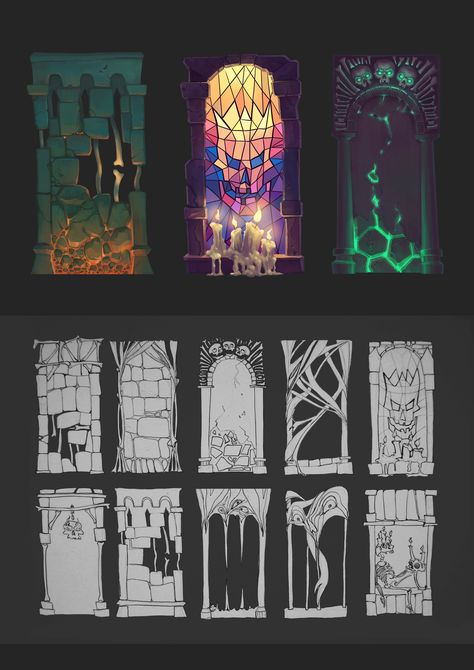 ArtStation - creepy walls, Katja Guettlein Games Art Design, Creepy Building Drawing, Character Design Background, Pixel Concept Art, 2d Platformer Character, Game Concept Art Environment, Wall Concept Art, Door Concept Art, How To Draw Backgrounds