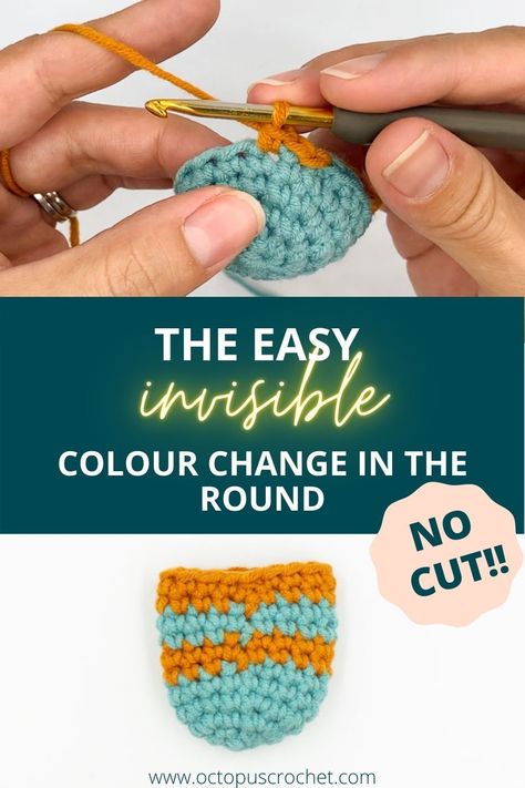 Yarn Change Crochet, Crochet Yarn Under Method, Crochet Round Amigurumi, Crochet Stripes In The Round, Changing Colors In Crochet In The Round, Change Colour Crochet, Colour Changing Yarn Crochet, Colour Change Crochet, Changing Colors In Amigurumi