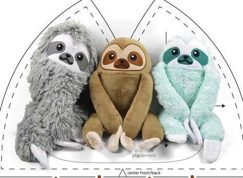 Fleece Stuffed Animals, Plush Pattern Free, Sloth Teddy, Sloth Plush, Monkey Pattern, Animal Sewing Patterns, Plushie Patterns, Sewing Stuffed Animals, Baby Sewing Projects