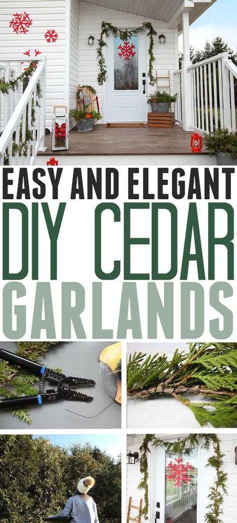 DIY cedar garland is such a classic and elegant choice for your Christmas decor, indoors or out. If you happen to have some cedar trees growing in your backyard, it's a project that's surprisingly quick to put together and super inexpensive! #DIYFreshGarlands #ChristmasGarlands #CedarGarlands Diy Cedar Garland, Cedar Garland, Diy Garlands, Garlands Christmas, Fresh Garlands, Diy Christmas Garland, Creek House, Hometalk Diy, Mason Jar Flowers