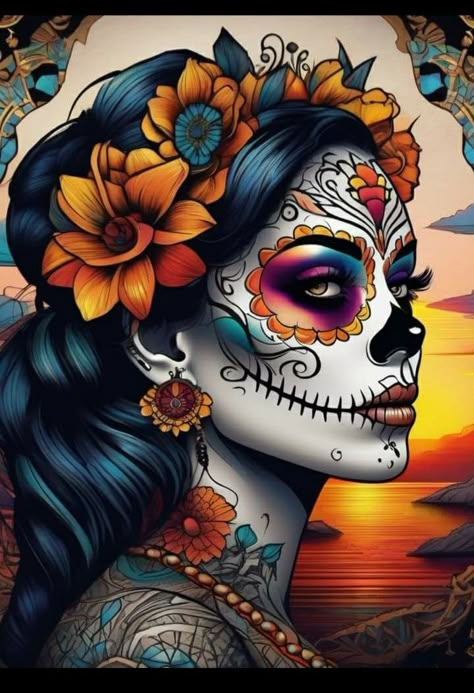 Mexican Sugar Skull Art Beautiful, Sugar Skull Art Painting, Day Of The Dead Girl Tattoo, Sugar Skull Art Drawing, Latina Art, Orca Art, Catrina Tattoo, Sugar Skull Artwork, Spray Can Art