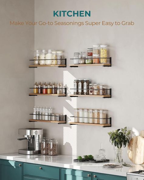 Wall-Mounted Spice Rack Spice Rack Wall, Shelf For Bathroom, Stove Kitchen, Hanging Rack, Corner Shelf, Spice Rack, Kitchen Wall, Rustic Wood, Stove