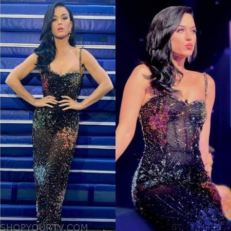 American Idol: Season 21 Katy's Black Embellished Fireworks Dress Firework Dress, Where To Buy Clothes, Holiday Costumes, American Idol, Beaded Dress, Costume Ideas, Fireworks, Fashion Looks, Couture