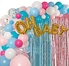 Foil Curtain Backdrop Ideas, Foil Curtain Backdrop, Simple Gender Reveal, Creative Gender Reveals, Gender Reveal Party Supplies, Gender Reveal Party Theme, Outside Baby Showers, Baby Reveal Party, Gender Reveal Balloons