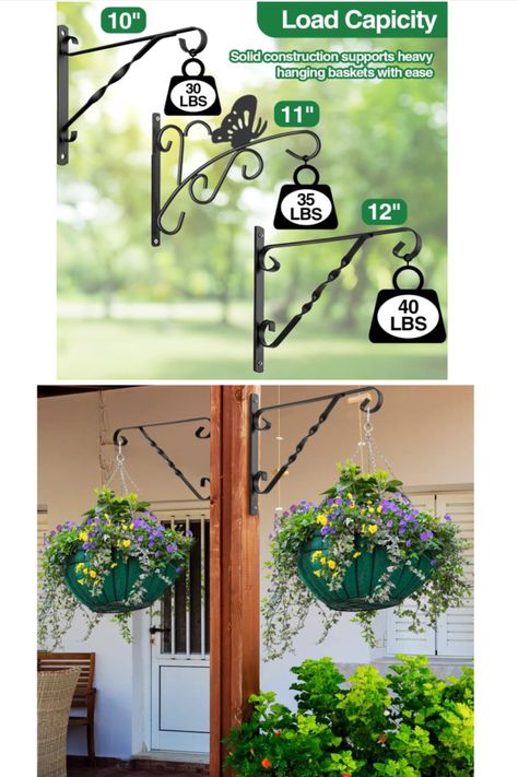 magabeli 4 Pack Hanging Plants Bracket 12" Outdoor Hanger Planter Hooks Flower Baskets Pot Bird Feeder Wind Chimes Lanterns Hanger Patio Garden for Wall Fence Screw Mount Arm Metal Black BG154 Deck Awnings, Plant Bracket, Wall Fence, Flower Baskets, Metal Planters, Yard Work, Bird Feeder, Hanging Planters, Flower Basket