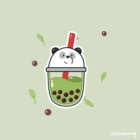 Matcha Cartoon, Panda Bubble Tea, We Bare Bear, Boba Aesthetic, Cinderella Wallpaper, Tea Wallpaper, Alien Aesthetic, Kawaii Background, Bubble Milk Tea