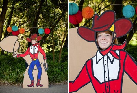 Pin for Later: Giddyap, Girl! How to Throw a Honky-Tonk Bridal Shower Cowboy Cardboard Cutout Source: Oh Happy Day Western Bridal Showers, Wild West Party, Country Party, Photo Cutout, Summer Fair, Western Parties, Cowboy Theme, Oh Happy Day, Diy Photo Booth