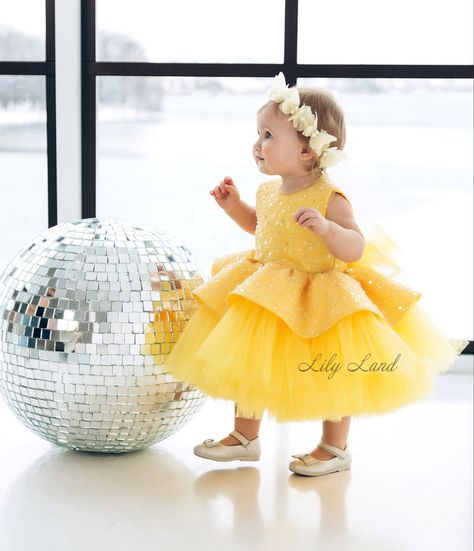 Flowergirls Dress Yellow, First Birthday Dress For Baby Girl, Birthday Dress Yellow, Yellow Birthday Dress, Grand Dress, Yellow Baby Dress, Yellow Flower Girl Dresses, Fairy Princess Costume