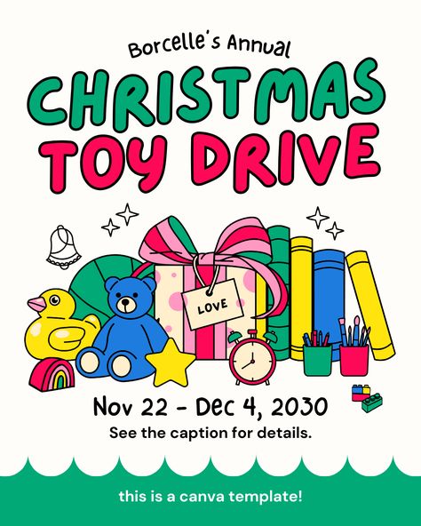 Colourful Illustrated Christmas Toy Drive Charity Instagram Post by Take Care Creative. Follow on Canva or get emails about new canva templates at takecarecreative.co / toys, charity, drive, donations, church, event, christmas, / Christmas Toy Drive Flyer, Christmas Toy Drive, Toy Donation, Christmas Charity, Drive Poster, Toy Drive, Photo Collage Maker, Christmas Post, Collage Background